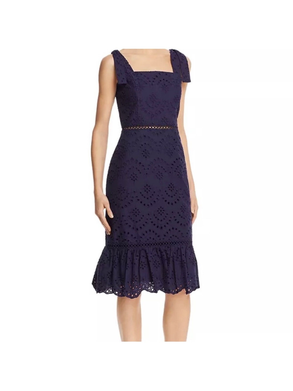 Sam Edelman Navy Tie Strap Eyelet Midi Dress Size 0
